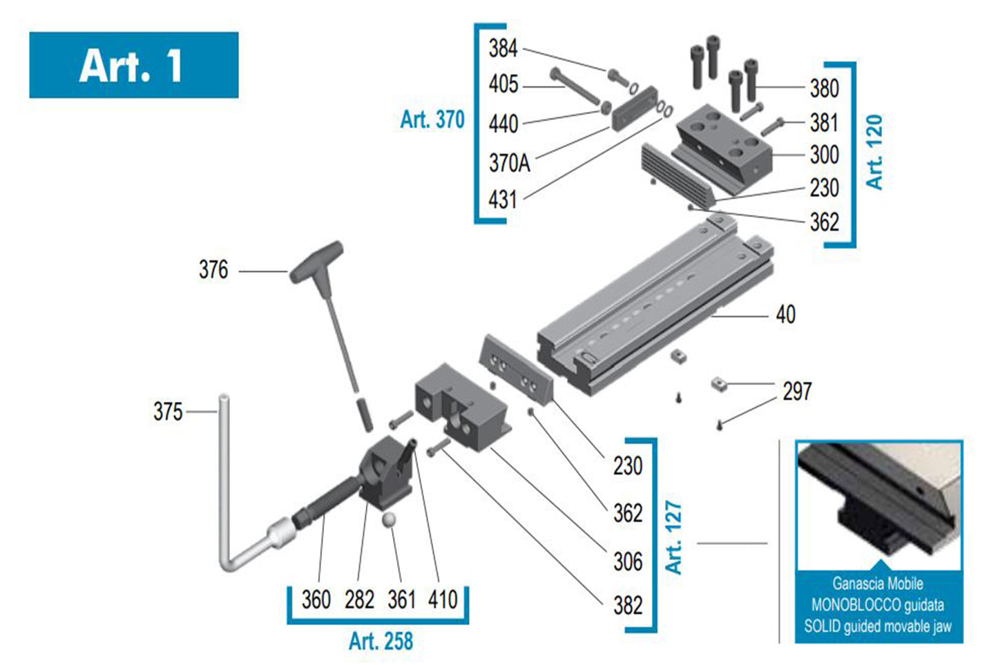Gerardi Standard Precision Modular Vice with Solid Guided Movable Jaw (Width = 175mm, Opening = 400mm)